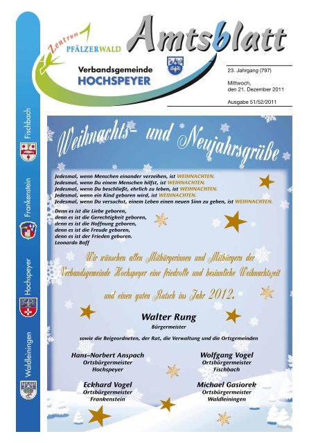 Weihnachts- und Neujahrsgrüße - Verbandsgemeinde Hochspeyer