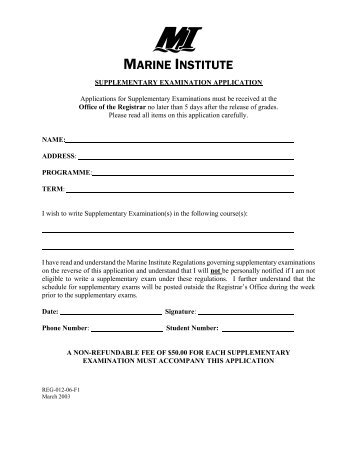 Supplementary Examination Application - Fisheries and Marine ...