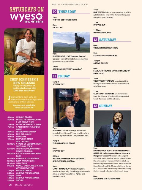 WYES ProgrAm guidE ~ mAY 2012