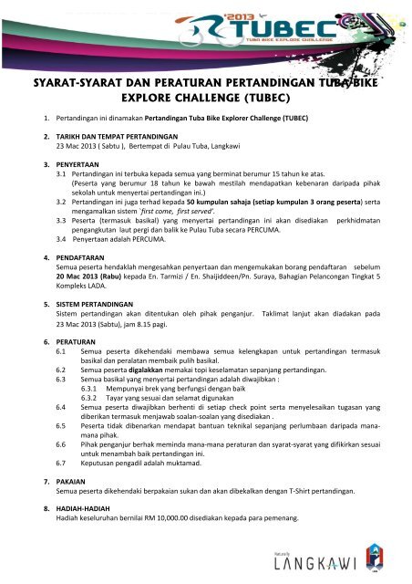 syarat-syarat dan peraturan pertandingan tuba bike explore challenge