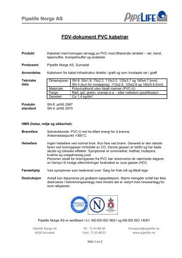 Pipelife Norge AS FDV-dokument PVC kabelrÃ¸r - Atea