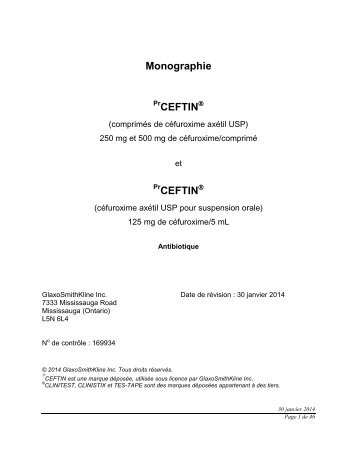 Monographie CEFTIN CEFTIN - GlaxoSmithKline