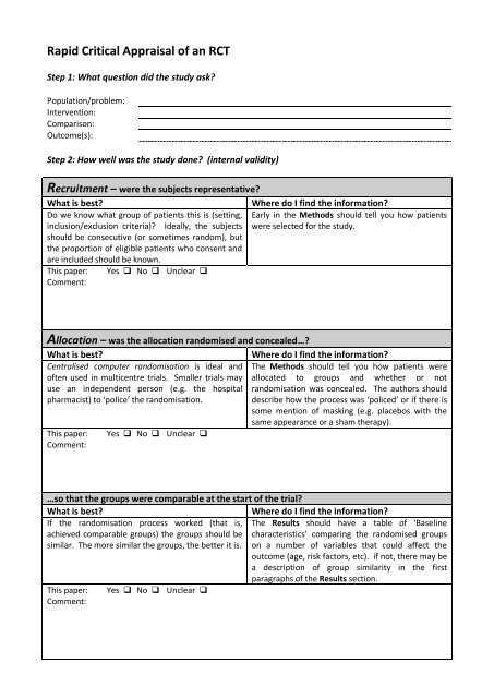 Rapid Critical Appraisal Of An RCT