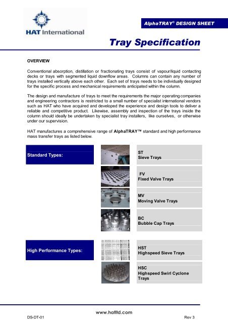 Ds Dt 01 Tray Specification Pdf Hat International Ltd