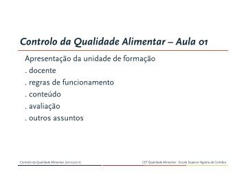 Controlo da Qualidade Alimentar â Aula 01 - ESAC