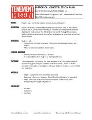 historical objects lesson plan - Lower East Side Tenement Museum