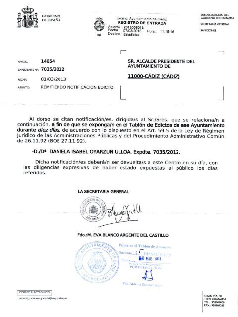 registro de entrada secretaria general - Ayuntamiento de CÃ¡diz