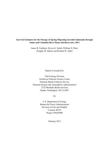 Survival Estimates for the Passage of Spring-Migrating Salmonids ...