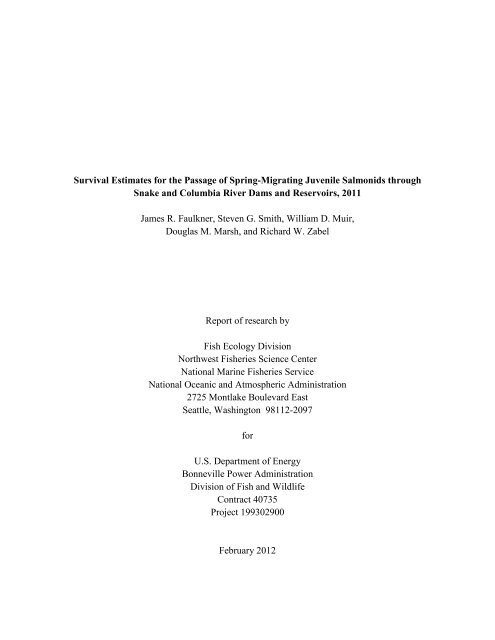 Survival Estimates for the Passage of Spring-Migrating Salmonids ...