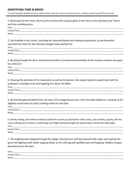 Tone and mood worksheet