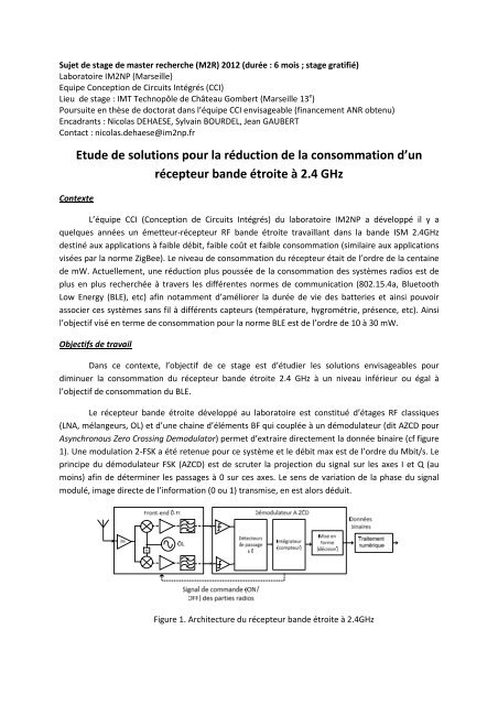 Sujet de stage M2R_CCI_Bande Ã©toite_2011-2012 - IM2NP