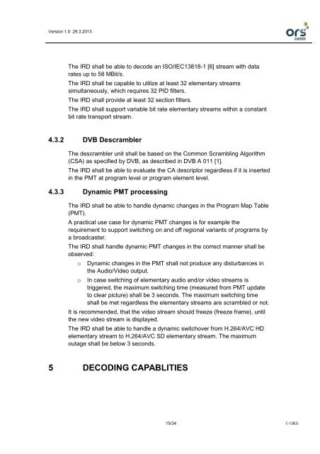 Techn. minimum requirements for DVB-T2 receivers - ORS