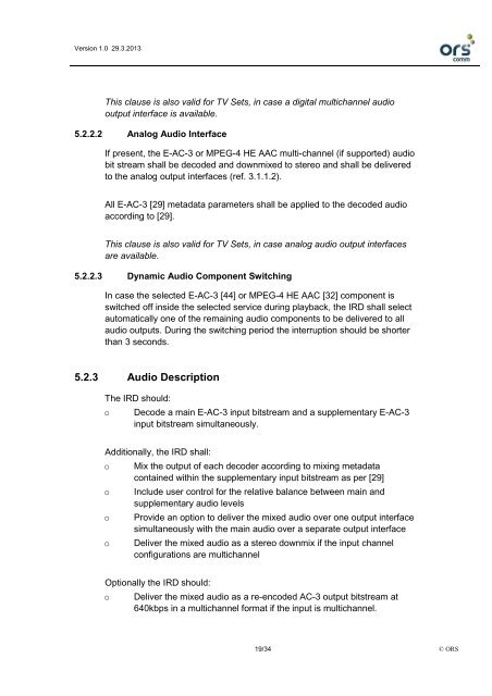 Techn. minimum requirements for DVB-T2 receivers - ORS