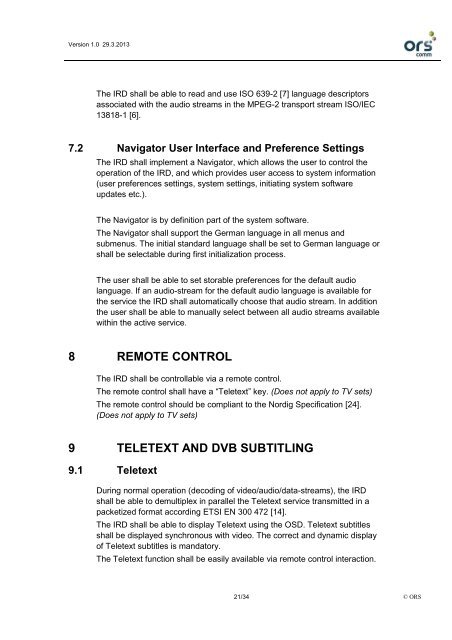 Techn. minimum requirements for DVB-T2 receivers - ORS