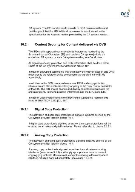 Techn. minimum requirements for DVB-T2 receivers - ORS