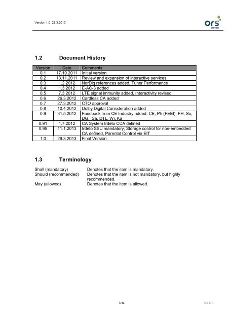 Techn. minimum requirements for DVB-T2 receivers - ORS