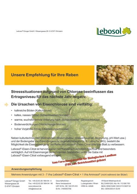 Unsere Empfehlung für  Ihre Reben - Lebosol Dünger GmbH