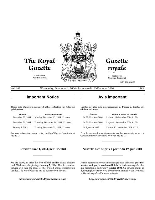 The Royal Gazette Gazette royale - Gouvernement du Nouveau ...