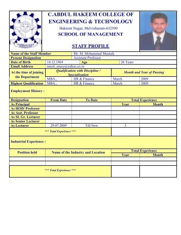 View full Profile - C Abdul Hakeem College of Engineering and ...