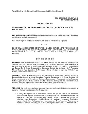 2011 Ley de Ingresos - Gobierno del Estado de Colima