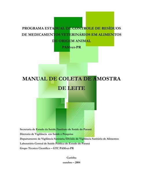 Manual de Coleta de Amostra de Leite - Secretaria da SaÃºde