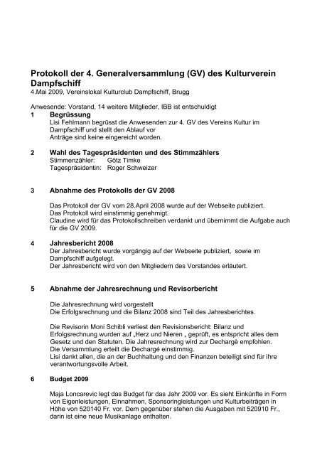 Protokoll 4.GV Kulturverein Dampfschiff