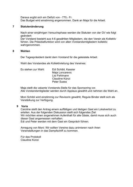 Protokoll 4.GV Kulturverein Dampfschiff