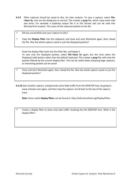 Lab 4: Network Packet Capture and Analysis using Wireshark 4.1 ...