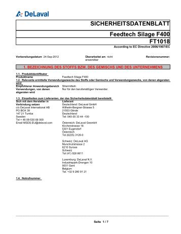 FT1018 Feedtech Silage F400 SICHERHEITSDATENBLATT - DeLaval