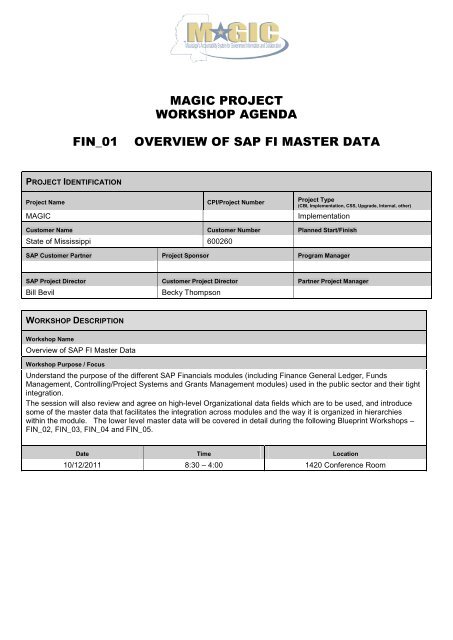 10/12/2011 FIN 01 Overview of SAP FI Master Data - Mississippi ...