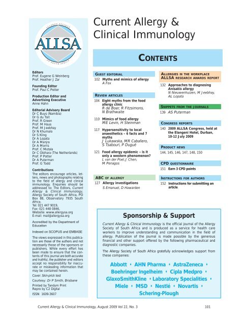 Current Allergy & Clinical Immunology - ALLSA