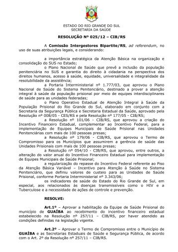 RESOLUÇÃO Nº 258/11 – CIB/RS - Secretaria Estadual da Saúde ...