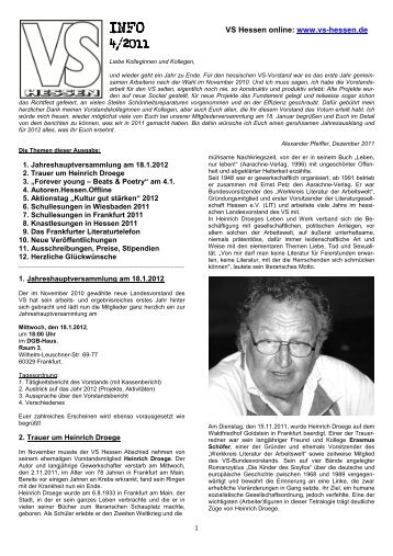 VS-Info 4/2011 - Verband deutscher Schriftsteller - Landesverband ...