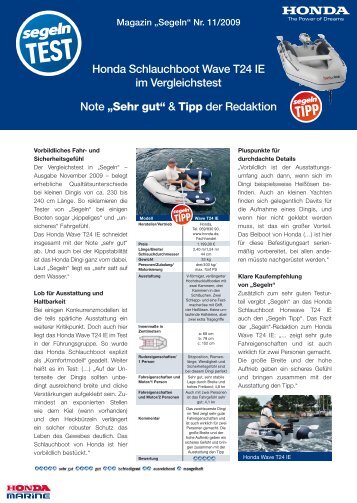 Honda Schlauchboot Wave T24 IE im Vergleichstest Note âSehr gut ...