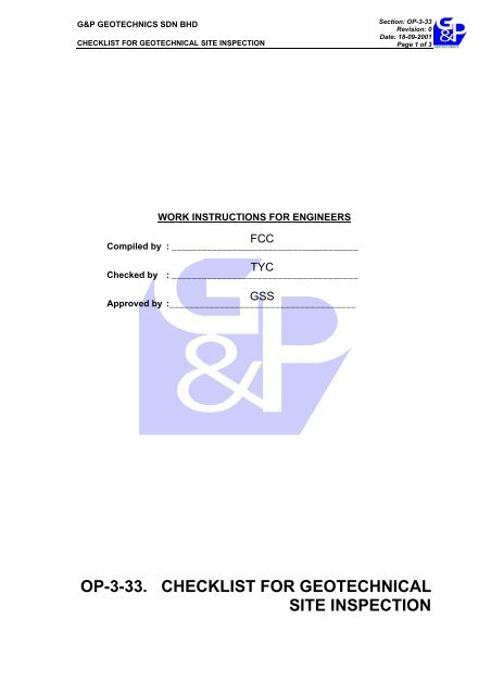 Checklist for Geotechnical Site Inspection - Gnpgeo.com.my