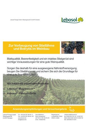 Zur Vorbeugung von Stiellähme und Botrytis im Weinbau