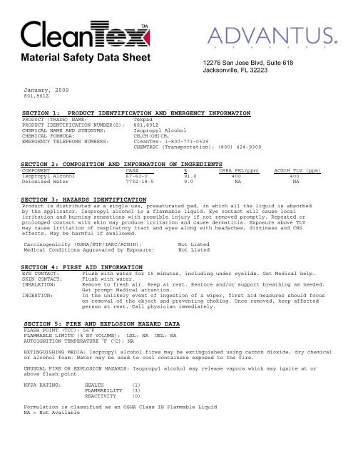 CleanTex Material Safety Data Sheet - Stanley Supply & Services