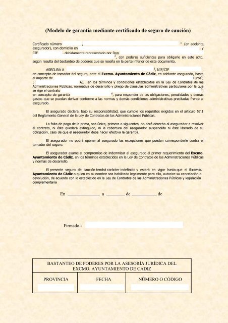 Modelo Garantaa Mediante Seguro De Caucia N Ayuntamiento De