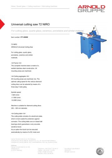 Universal cutting saw 72 NIRO - Arnold Gruppe