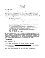 Psychology and Law PSYC 601 001 Sample Syllabus Course ...