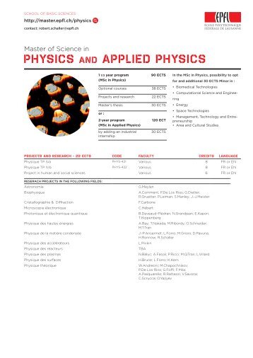 PHYSICS AND APPLIED PHYSICS - Master | EPFL