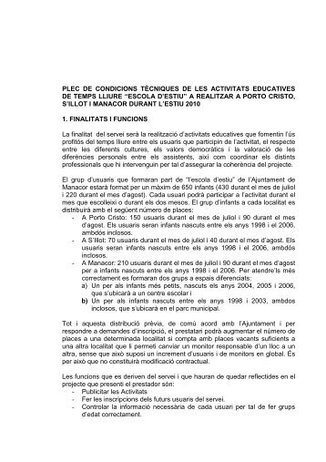 PLEC DE PRESCRIPCIONS TECNIQUES - Ajuntament de Manacor