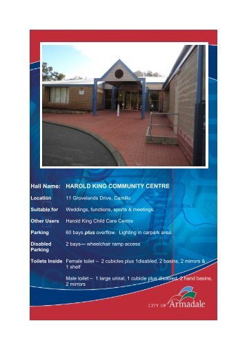 Hall Name: HAROLD KING COMMUNITY CENTRE - City of Armadale