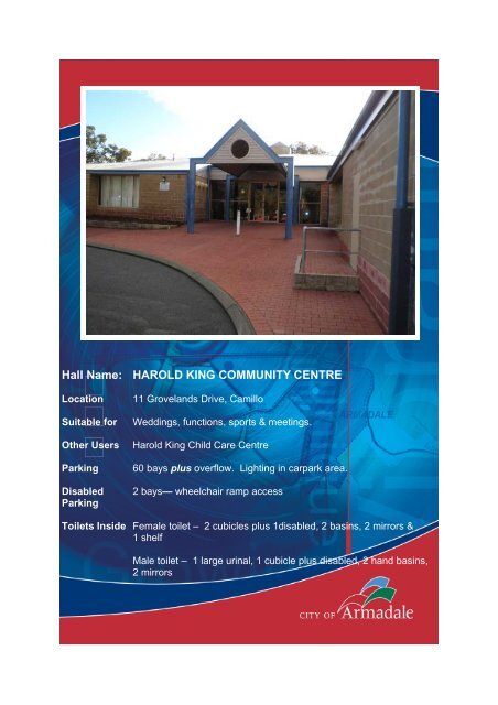 Hall Name: HAROLD KING COMMUNITY CENTRE - City of Armadale