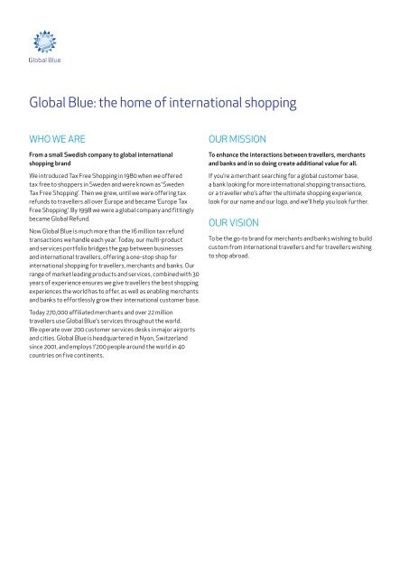 Download our company background as a PDF - Global Blue