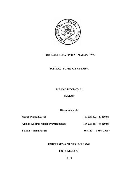 Pdf Pkm Gt 10 Um Nastiti Supirku Supir Kita Kemahasiswaan Um