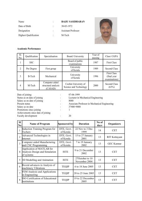 baiju sasidharan - Me.cet.ac.in - College of Engineering Trivandrum