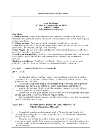 Resume Example with Key Skills Section