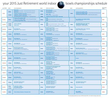 2015 Just Retirement World Indoor Bowls Championships Schedule