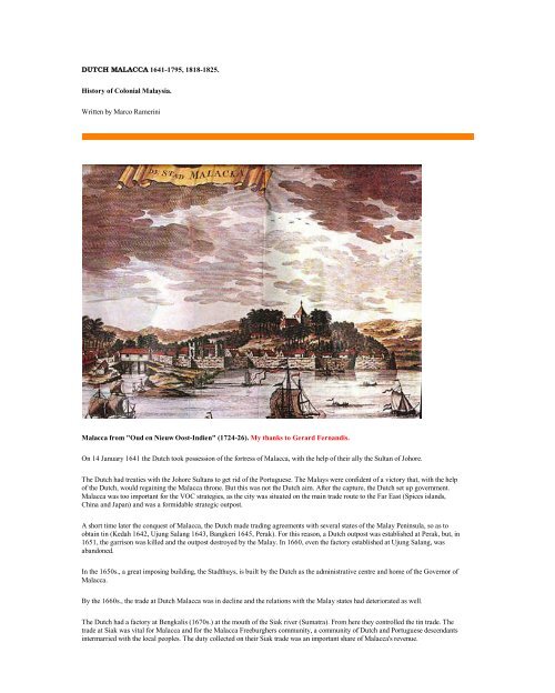 Dutch Malacca 1641 To 1795 1818 To 1825 Tourism Melaka